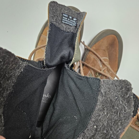 Clarks Muckers Squall Winter Boots Women 10 Lace Up Brown Leather‎ Olive Canvas - Picture 11 of 11